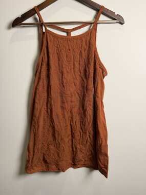 Rewind Brown Floral Textured Spaghetti-Strap Mini Dress, Size L